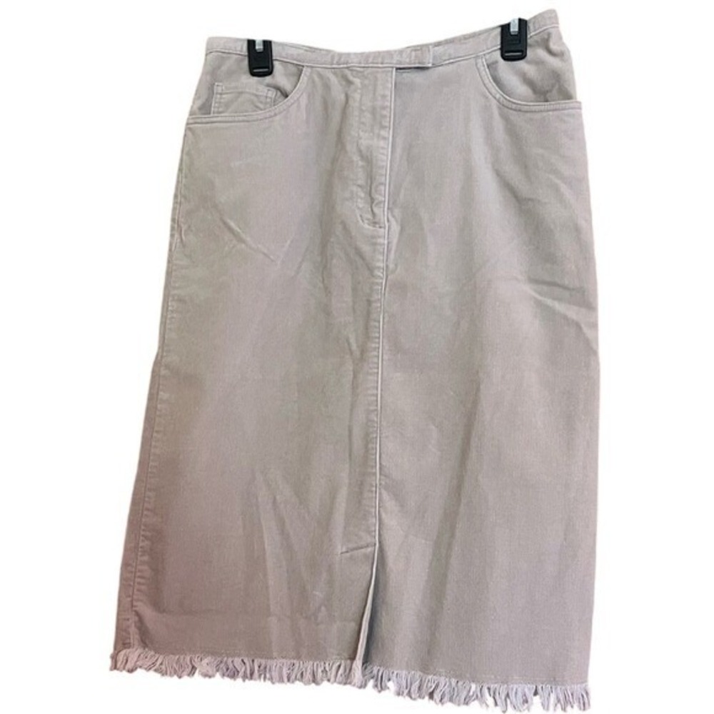 Christopher & Banks Tan Corduroy Fringed Midi Skirt Womens 8 Stretch Straight - Picture 2 of 7